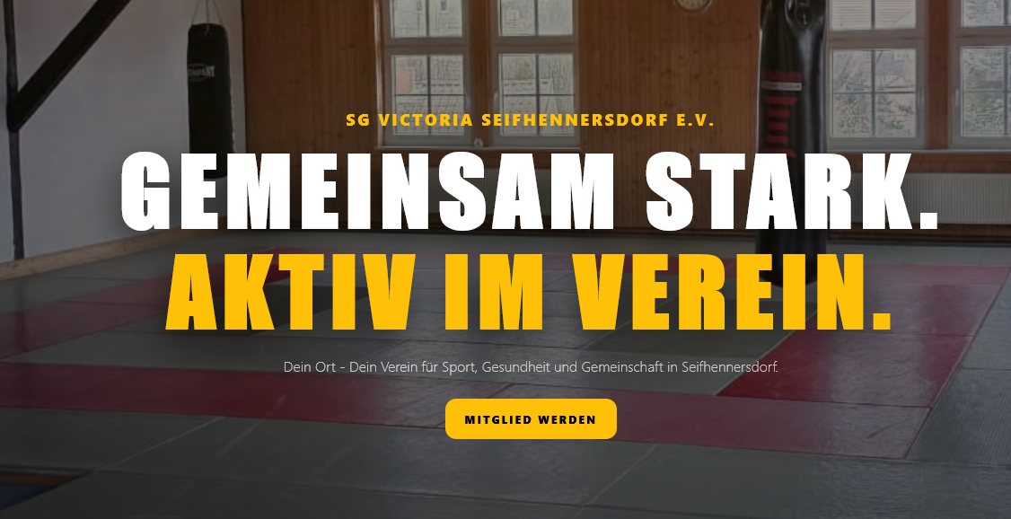 Startseite der Vereinswebsite der SG Victoria Seifhennersdorf: Gemeinsam stark. Aktiv im Verein.